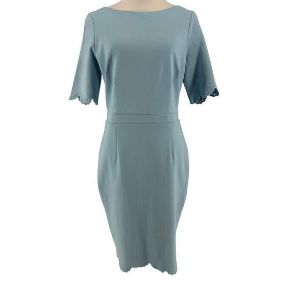 Boden Light Blue Emma Ponte Embroidered Scallop Trim Sheath Dress Size 8 NEW - Picture 1 of 5